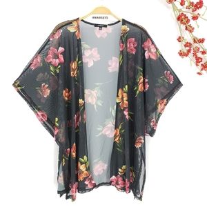 NEW Floral Print Sheer Black Kimono
